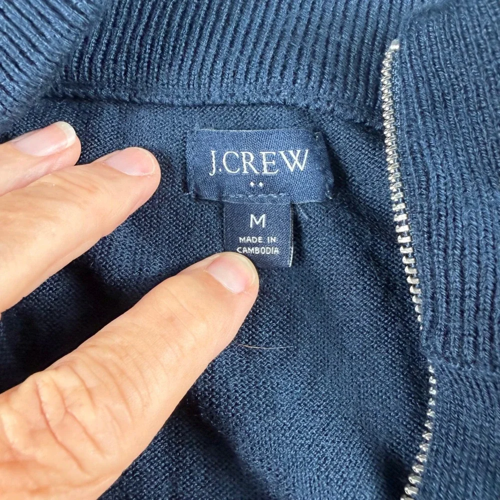 J.Crew Mens Navy Blue Merino Wool Blend Quarter Zip Sweater BB697 Size M